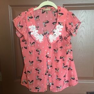 Vintage Deer Print Blouse